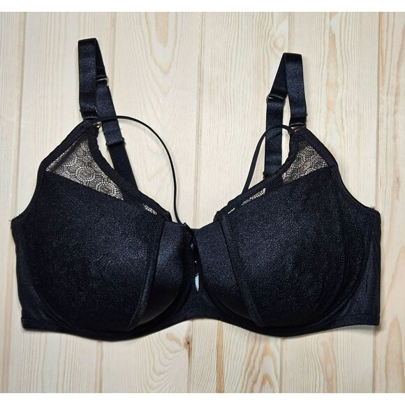 Ashley Graham Black Lace Full-Figure Underwire Bra 40DDD Style# 751788 - Picture 1 of 8
